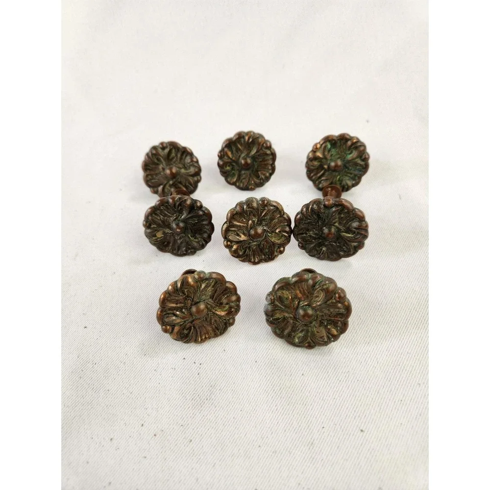 8 vintage Amerock RDCA 1960 Bronze Copper Floral Knobs Pulls French Provincial